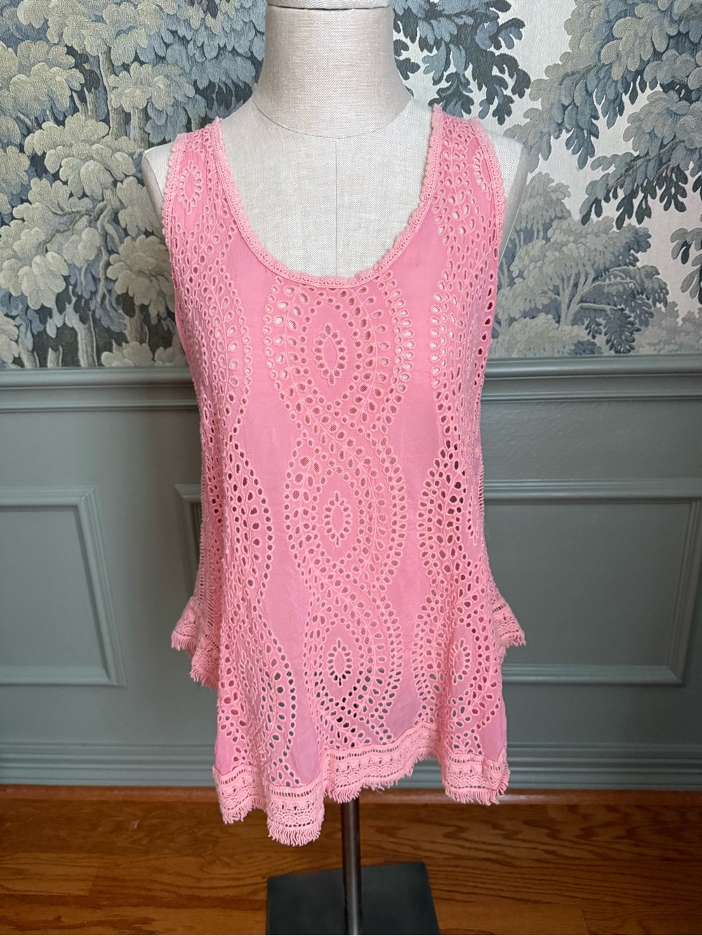 Johnny Was Pink Eyelet Crochet Tank Top M